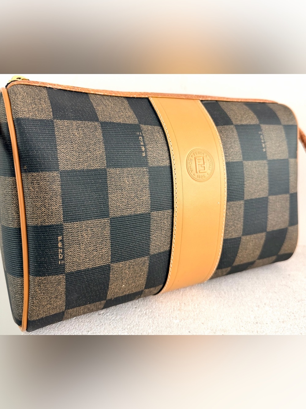FENDI Vintage Pequin Check Camera Crossbody Bag Brown Black Italy - Picture 13 of 15